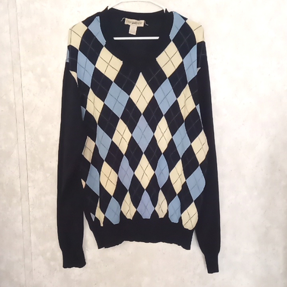 Travel Smith mens Argyle Sweater, size XL, pre loved condition